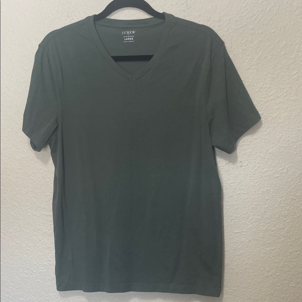 J. Crew Women's Olive Green V Neck Tee Shirt. Good Condition. Size L.